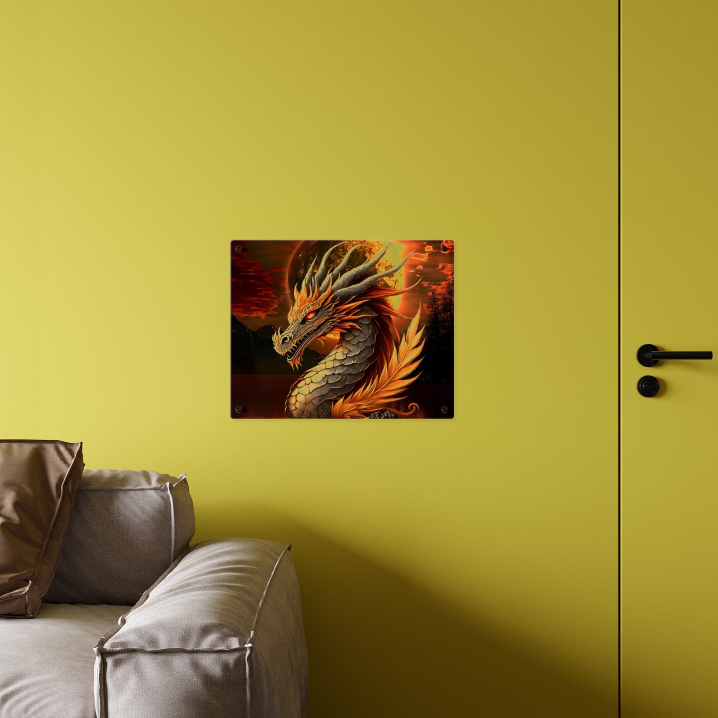 Gothic Theme Acrylic Wall Art Panels, Beautiful Dragon with Moon Background Decor, Accent for Any Room, Dragon Lovers, for Anyone