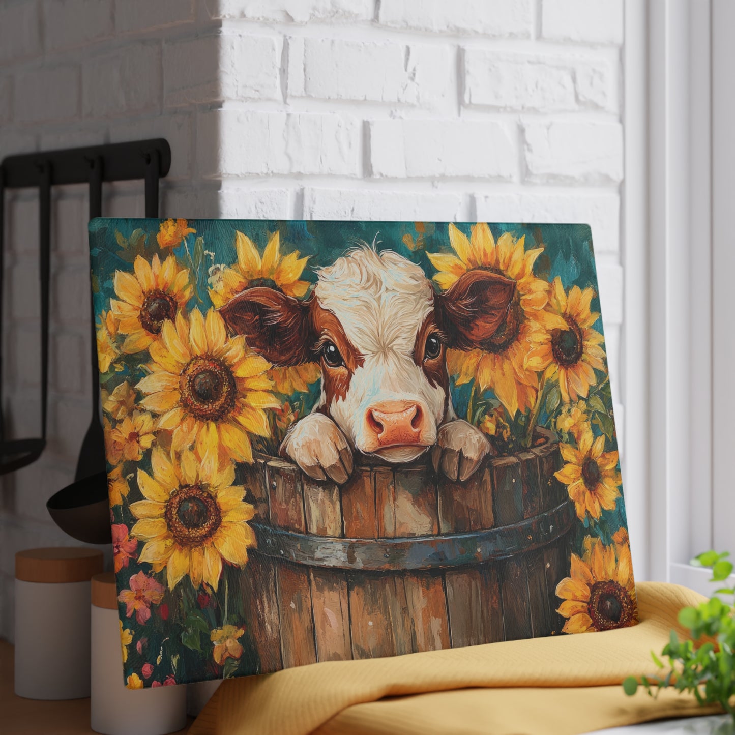 Sunflower Cow Glass Cutting Board