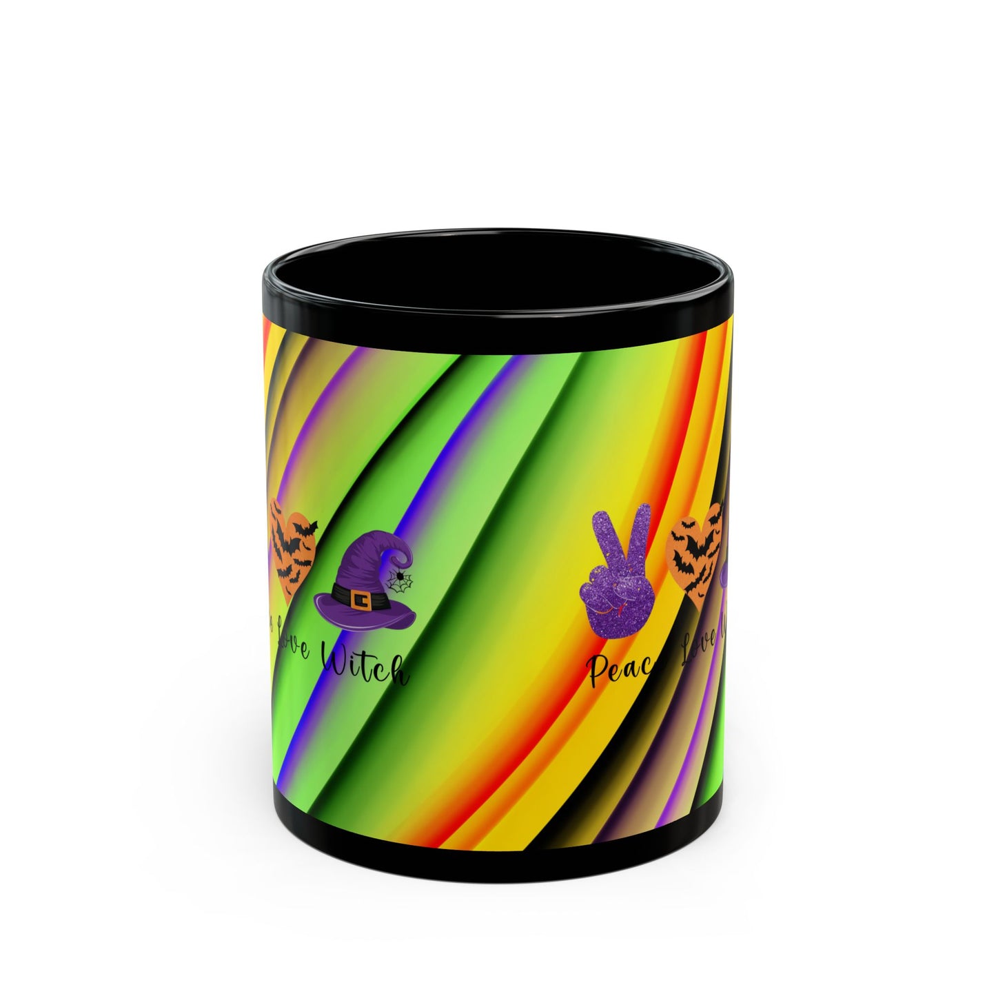 Halloween Theme Black Mug (11oz, 15oz), Halloween Quote, Peace Loving Halloween Lovers, Coffee, Tea, Hot Chocolate Lovers, Great Gift Idea