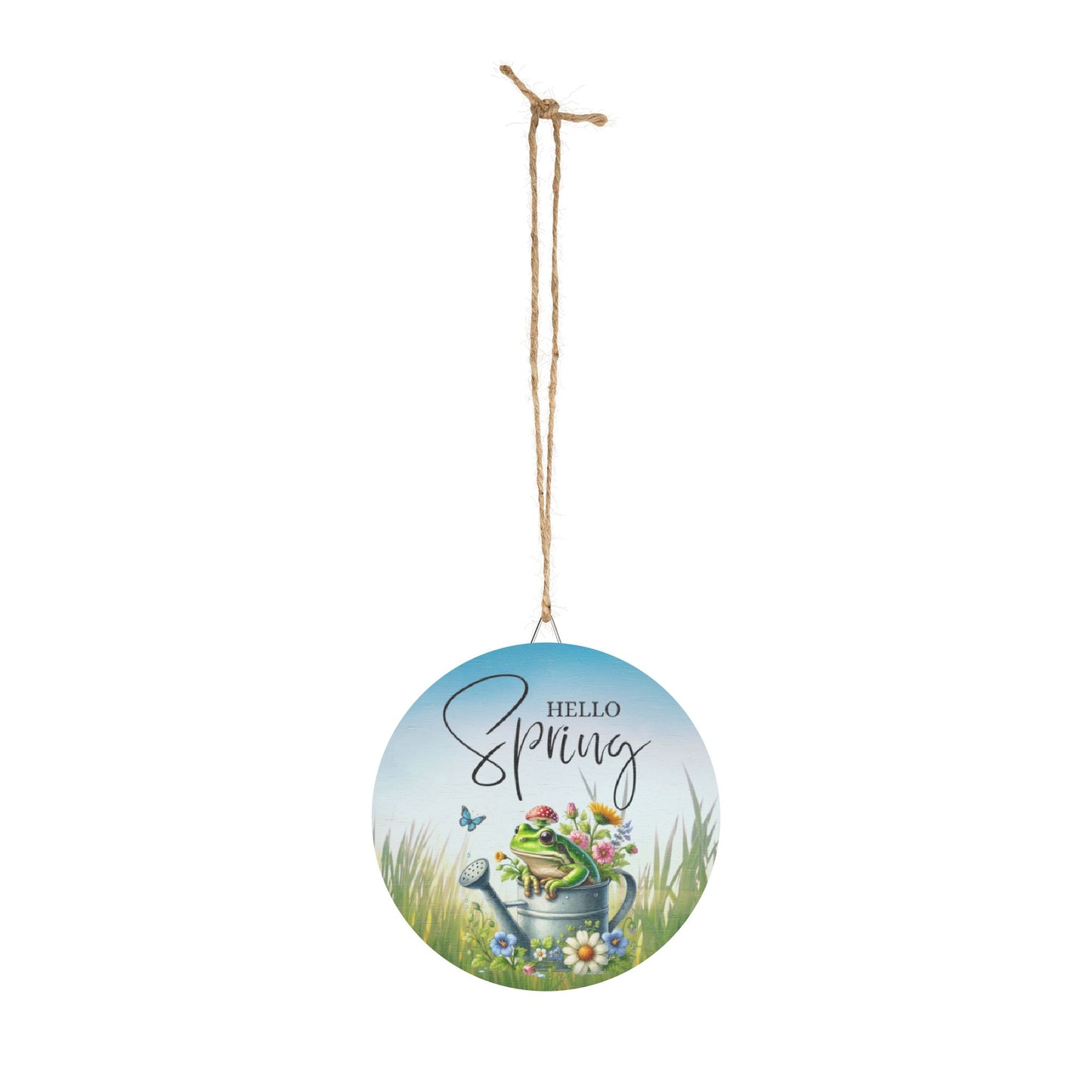 Spring-Themed Rustic Charm Wood Sign - 'Hello Spring' Frog & Floral Decorative Home Decor Wall Art