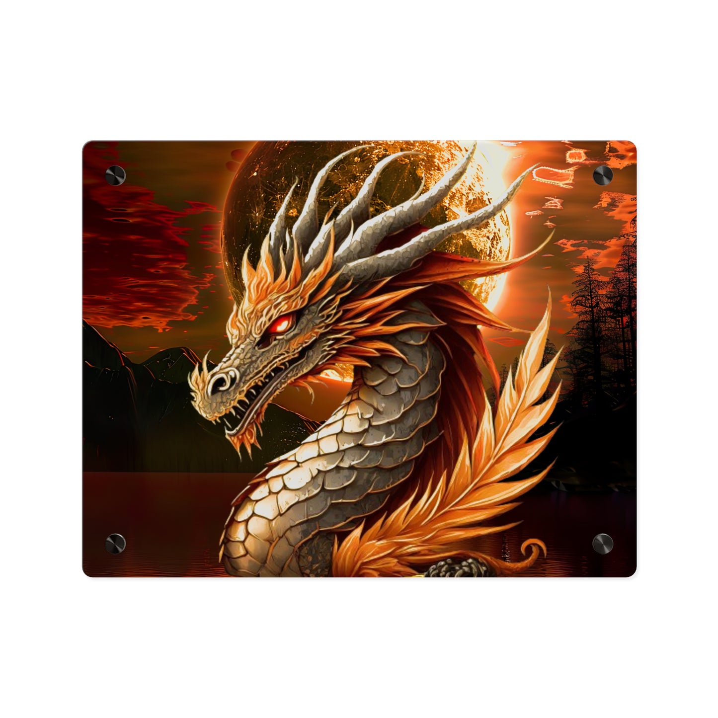 Gothic Theme Acrylic Wall Art Panels, Beautiful Dragon with Moon Background Decor, Accent for Any Room, Dragon Lovers, for Anyone