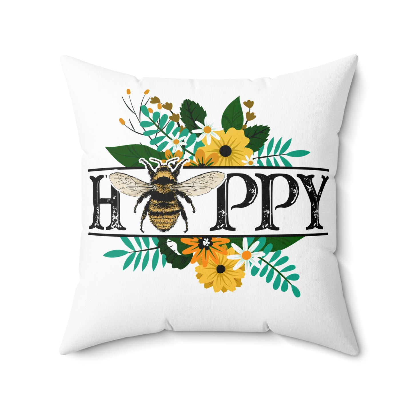 Nature Theme with Bee and Flowers Spun Polyester Square Pillow, Beautiful Home or Office Decor, Great Housewarming or Any Occasion Gift Idea for Anyone