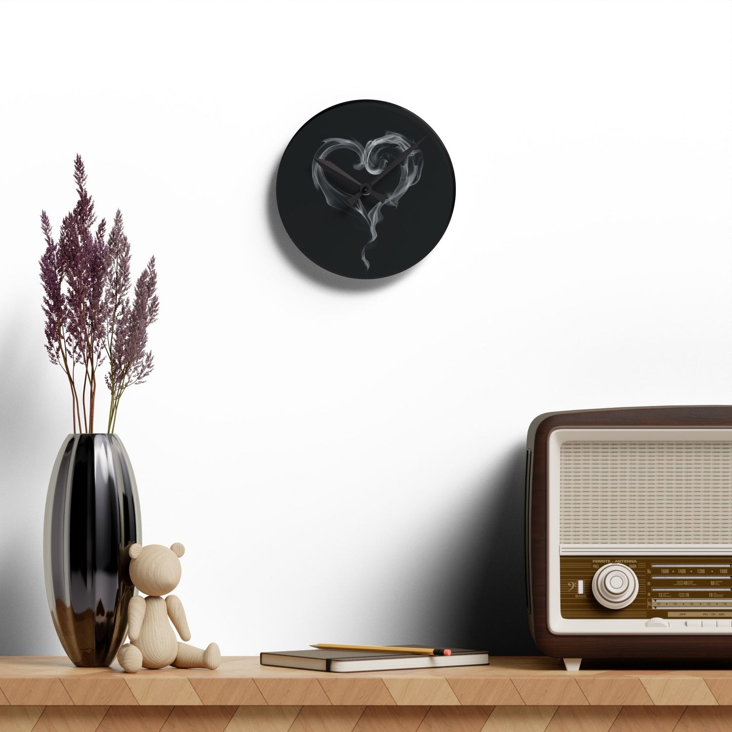 Gothic Smoky Heart Wall Clock - Dark Romance Home Office Decor