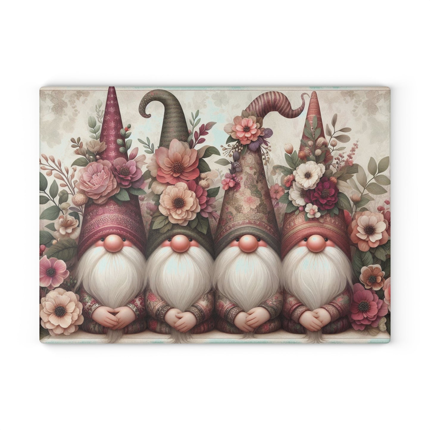 Floral Gnome Glass Cutting Board