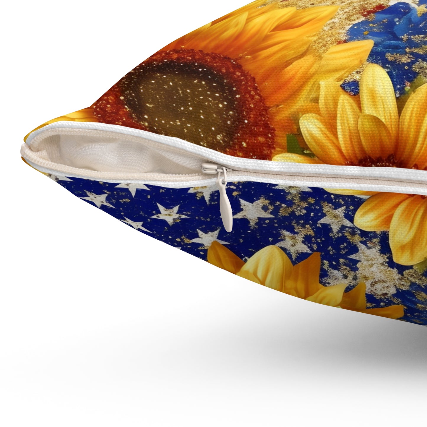 Patriotic with Sunflowers Spun Polyester Square Pillow, Home or Office Decor, Accent for Any Room, Festive for the Holiday or Everyday
