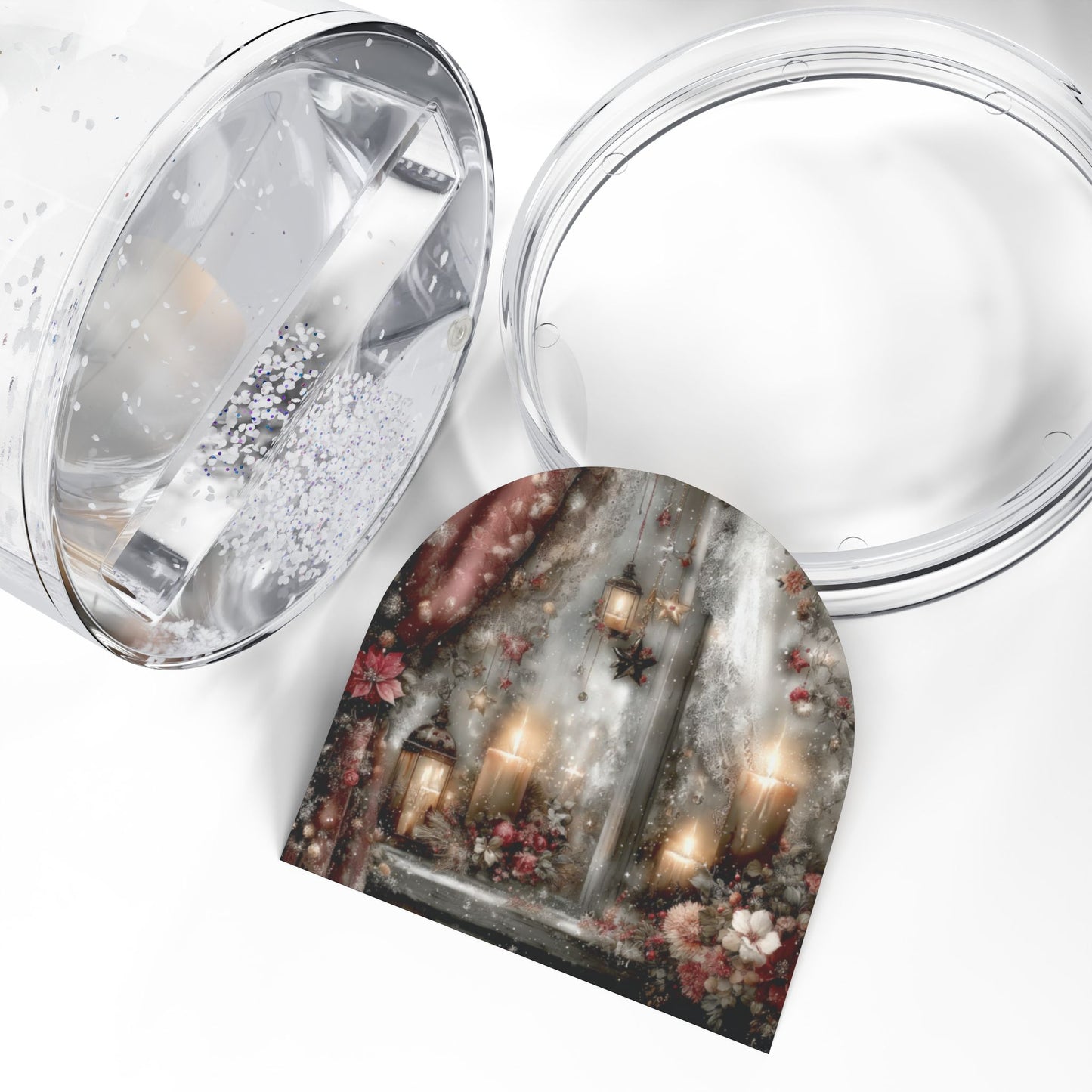 Holiday Candle Window Snow Globe – Rustic Christmas Decorative Keepsake