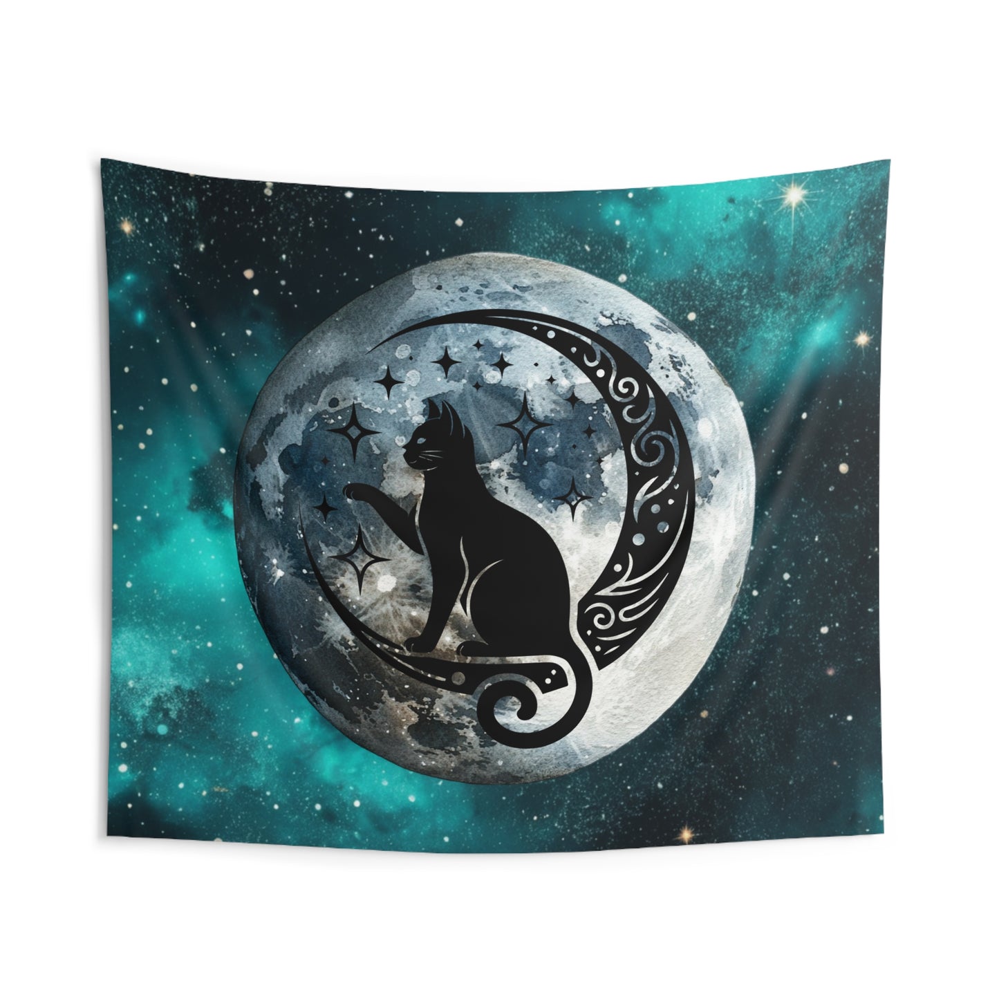 Mystical Cat Moon Wall Tapestry, Home Decor, Bohemian Wall Art, Cat Lover Gift, Celestial Tapestry, Bedroom Decor