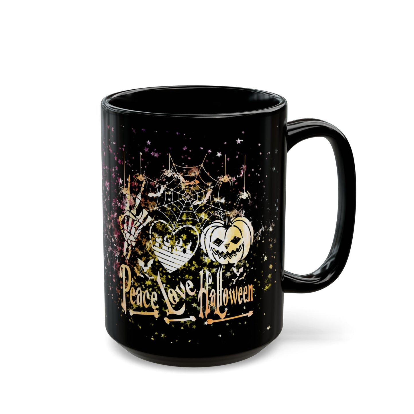 Halloween-Themed Black Mug | Peace Love Halloween Design, Spooky Coffee Cup, Fall Gift, Haunted House Decor, October Celebration