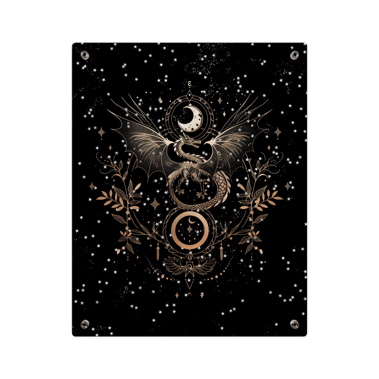 Celestial Acrylic Wall Art Panel - Mystical Dragon with Moon and Stars Decor