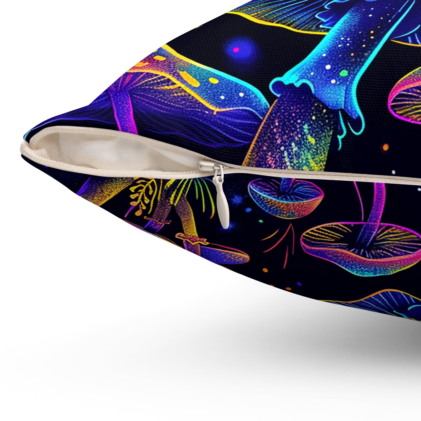 Decorative Spun Polyester Square Pillow, Stylish Mushroom Pattern with Eyes Decor for Home or Office, Great Gift Idea for Any Occasion for Anyone