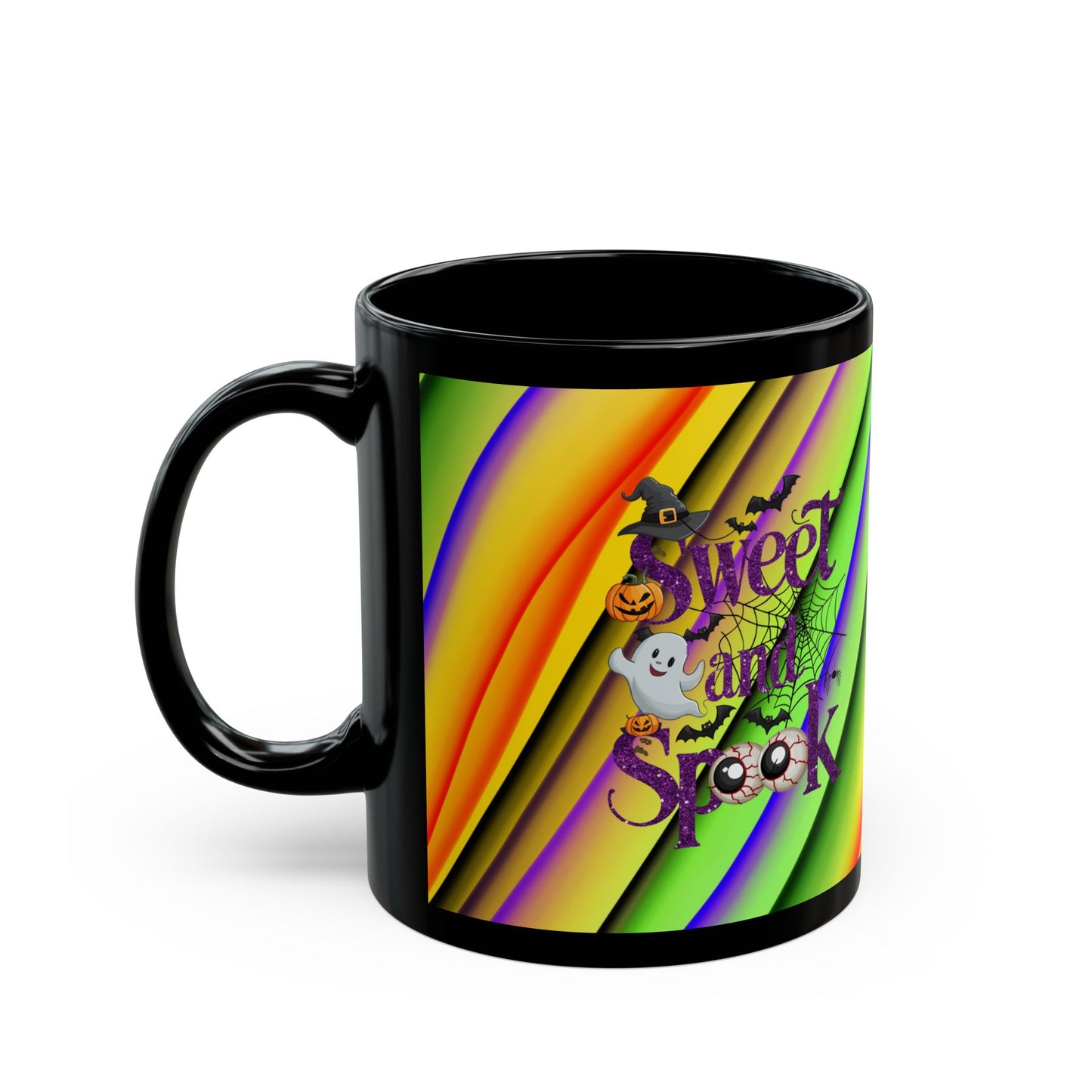 Halloween Theme Black Mug (11oz, 15oz), Cute Halloween Expression, Halloween lovers, Coffee, Tea, Hot Chocolate Lovers, Great Gift Idea for Anyone