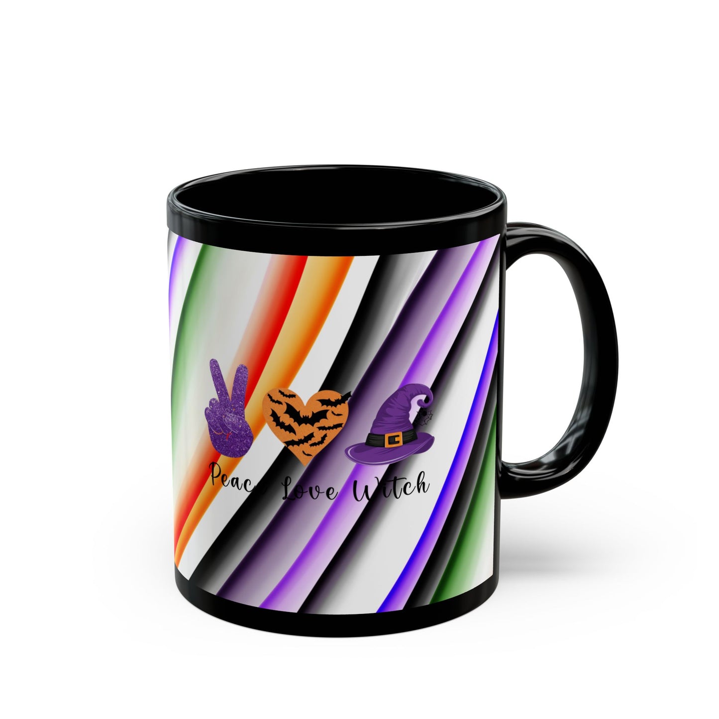 Halloween Theme Black Mug (11oz, 15oz), Peace Loving Halloween Lovers, Coffee, Tea, Hot Chocolate Lovers, Gift Idea for Any Occasion for Anyone