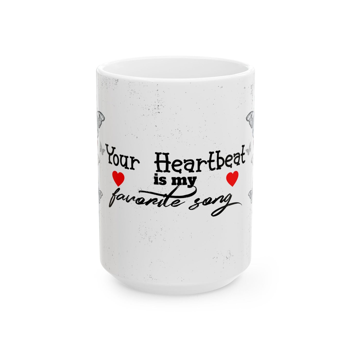 Romantic Heartbeat With Butterflies Ceramic Mug – “Your Heartbeat Is My Favorite Song” Gift