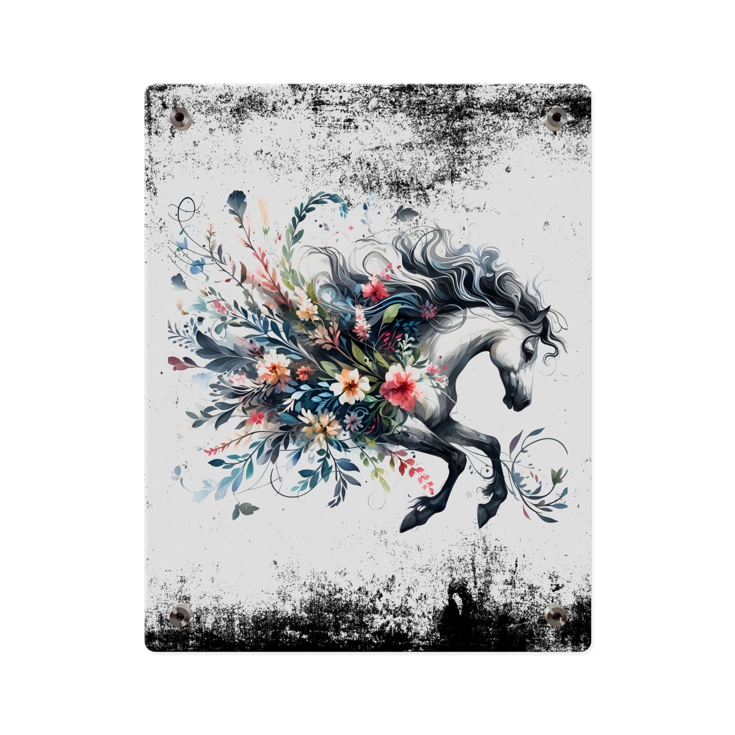 Floral Horse Acrylic Wall Art Panel - Modern Home Decor