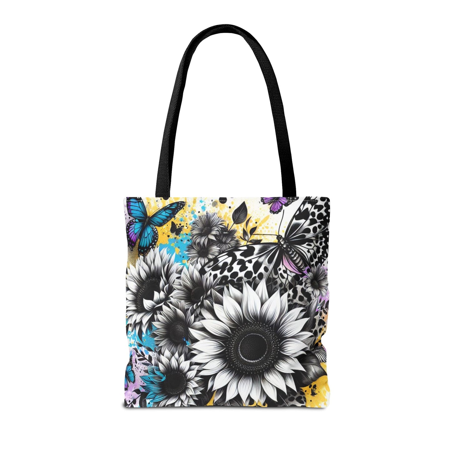 Sunflower & Butterflies Tote Bag — Color Splash Floral All-Over Print