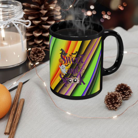 Halloween Theme Black Mug (11oz, 15oz), Cute Halloween Expression, Halloween lovers, Coffee, Tea, Hot Chocolate Lovers, Great Gift Idea for Anyone