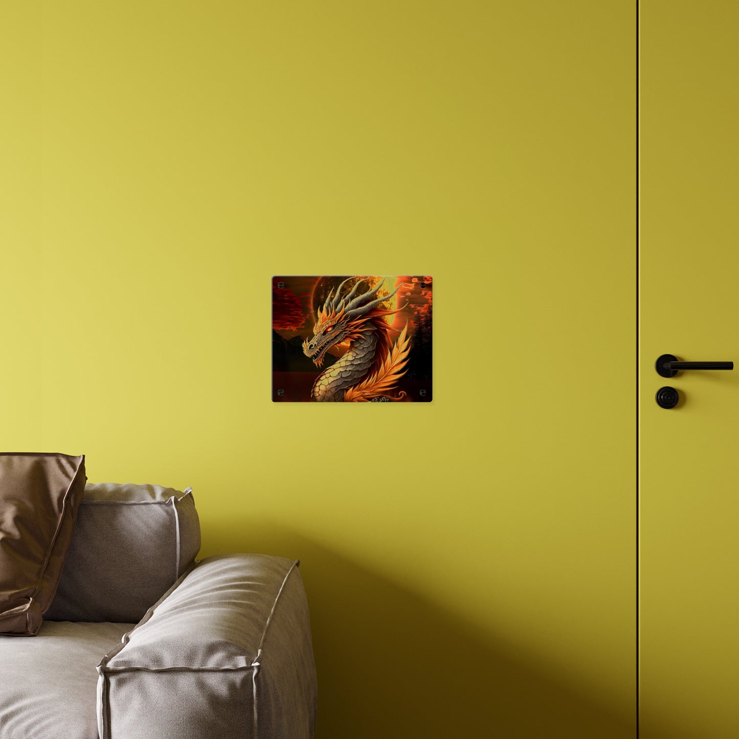 Gothic Theme Acrylic Wall Art Panels, Beautiful Dragon with Moon Background Decor, Accent for Any Room, Dragon Lovers, for Anyone