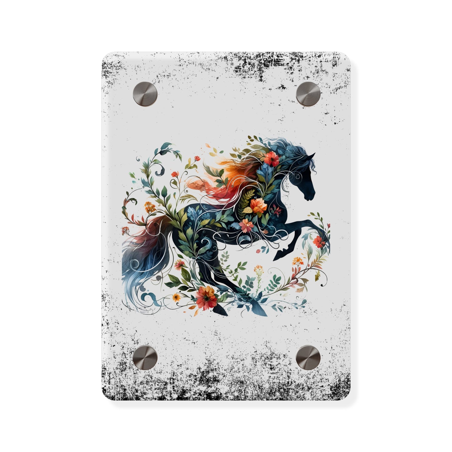 Vibrant Floral Horse Acrylic Wall Art Panel - Home Decor