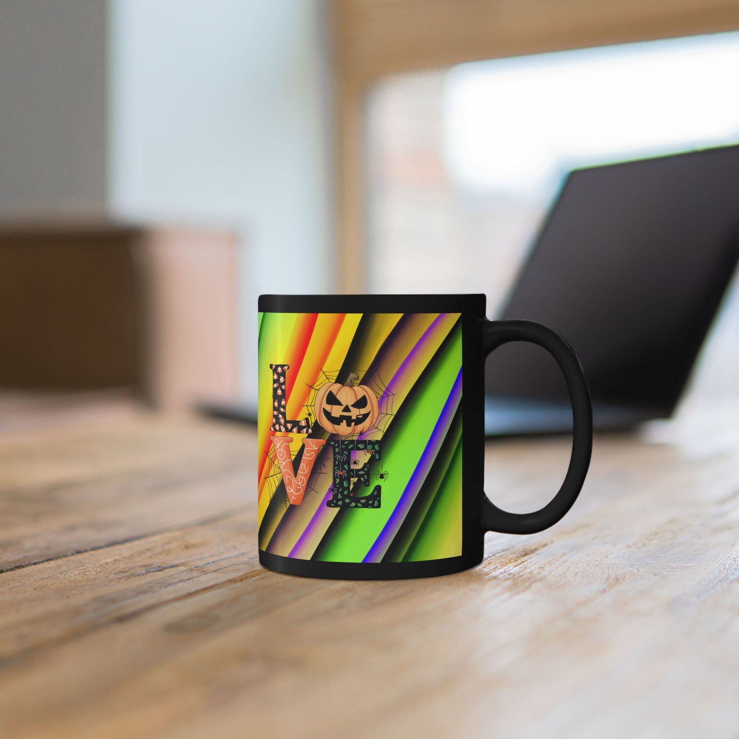 Halloween Theme Black Mug (11oz, 15oz), Cute Halloween Expression, Halloween Lovers, Coffee, Tea, Hot Chocolate Lovers, Great Gift Idea for Anyone