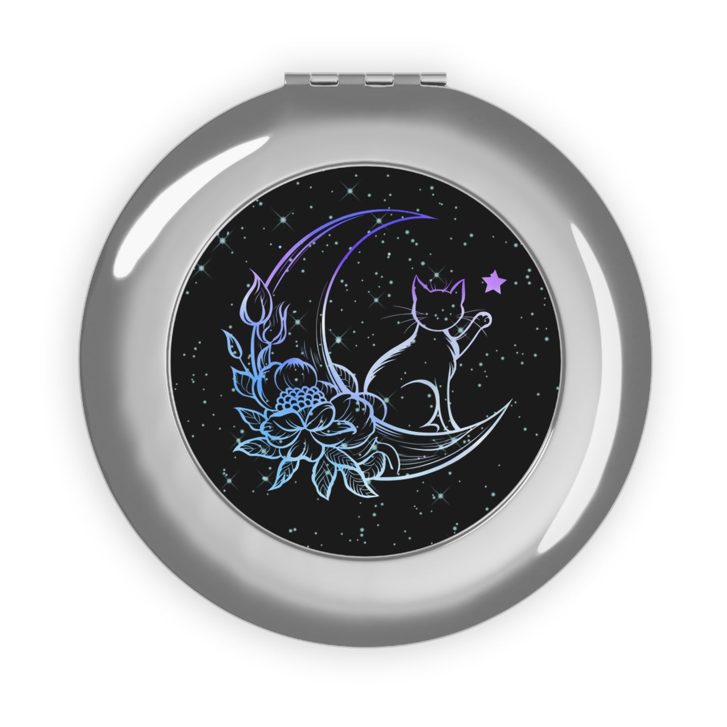Celestial Cat Compact Travel Mirror - Stylish Portable Makeup Mirror