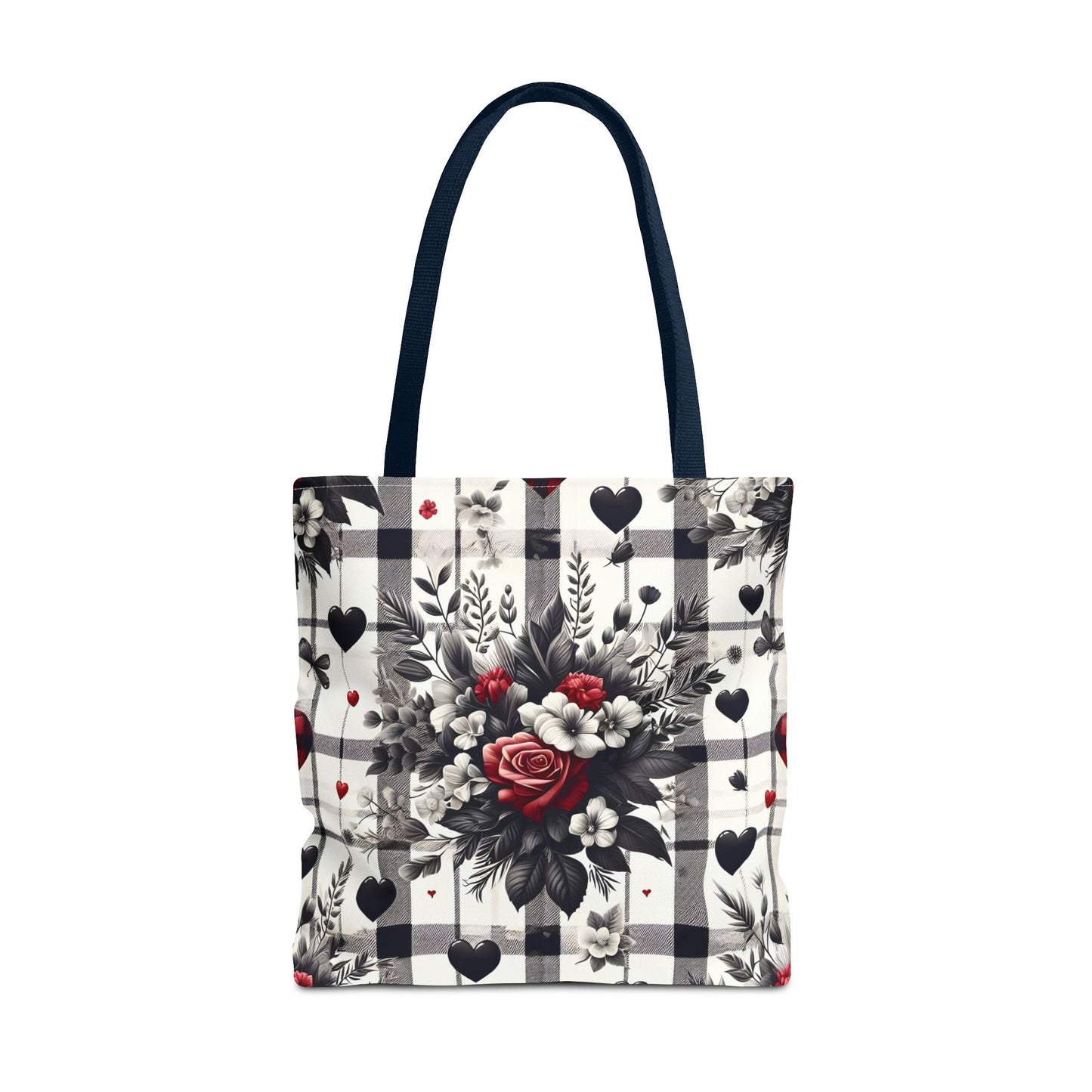 Stylish Valentine Plaid Flower Heart Tote Bag
