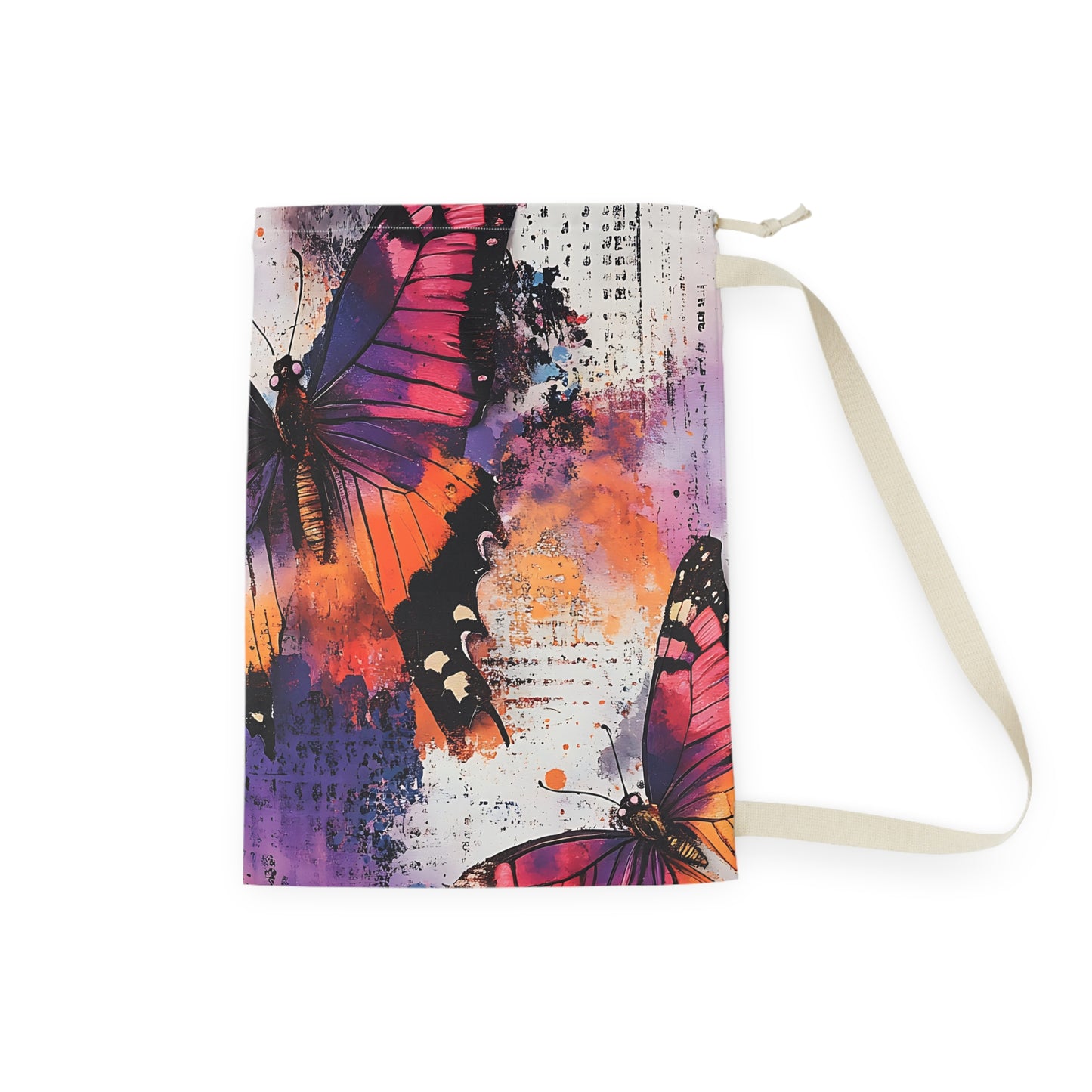 Butterfly Art Laundry Bag — Colorful Watercolor Wings Drawstring Laundry Tote