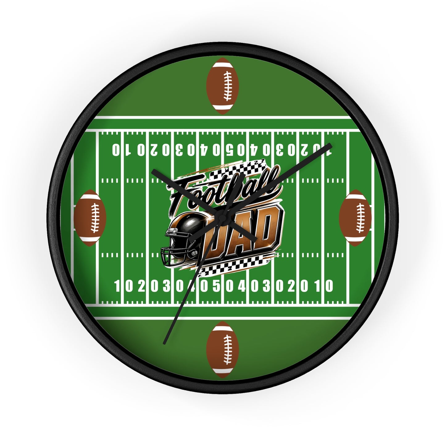 Football Dad Wall Clock — Gridiron Field Design with Helmet & Footballs