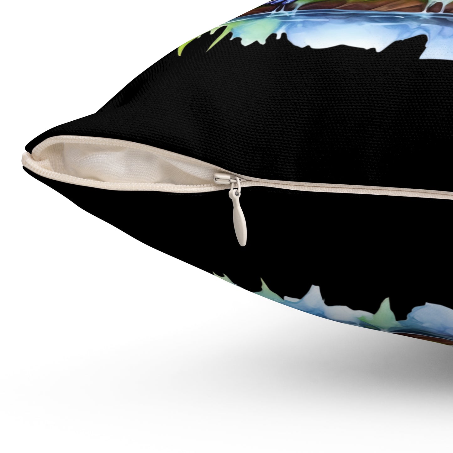 Decorative Spun Polyester Square Pillow, Mushroom with Frogs Decor for Home or Office, Great Gift Idea for Any Occasion for Anyone