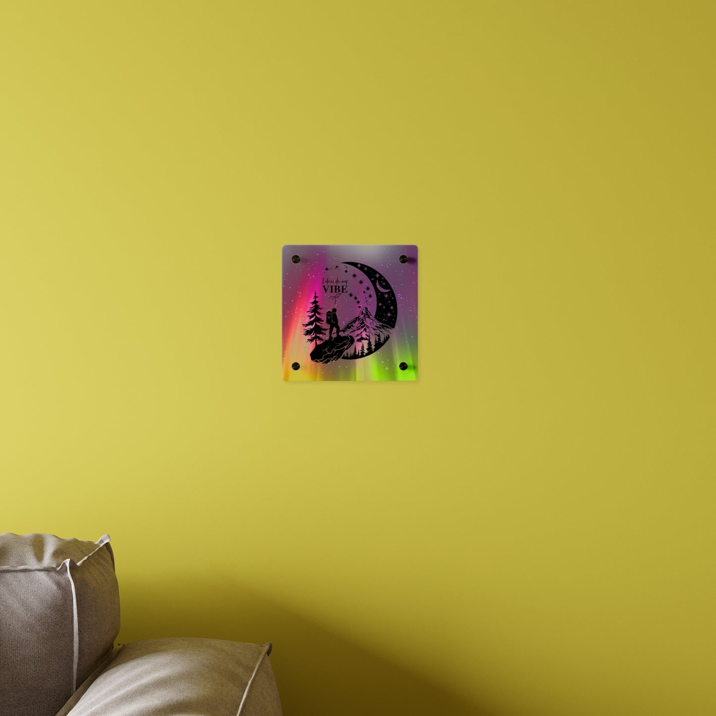 Acrylic Wall Art Panel - Inspirational Quote 'I Decide My Vibe' Hiking Scene