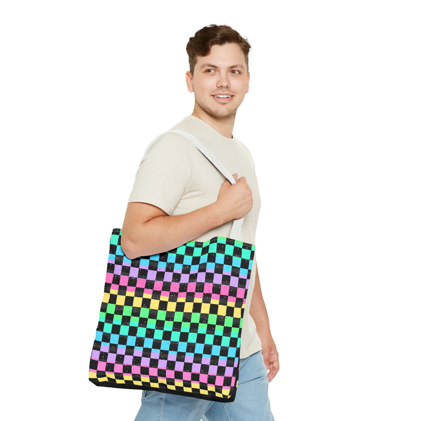 Colorful Checkerboard Tote Bag - Vibrant Reusable Shopping Bag, Eco-Friendly Gift, Summer Beach Accessory, Fashionable Everyday Tote