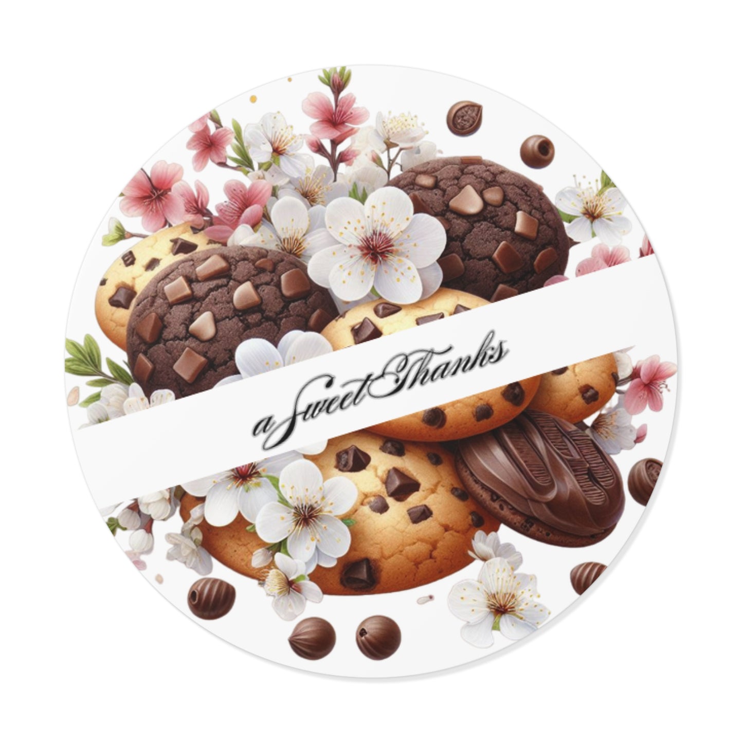 Sweet Thanks Cookie Stickers, Floral Round Vinyl Stickers for Gifts, Party Favors, Scrapbooking, Wedding Decor