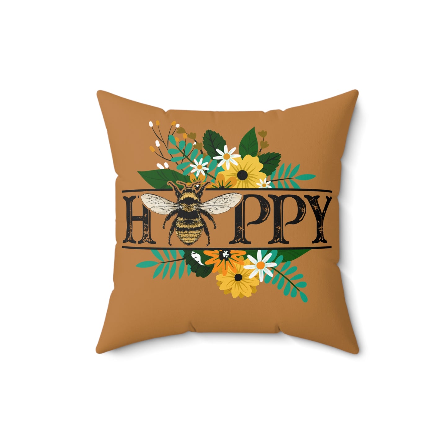 Nature Theme with Bee and Flowers Spun Polyester Square Pillow, Beautiful Home or Office Decor, Great Housewarming or Any Occasion Gift Idea