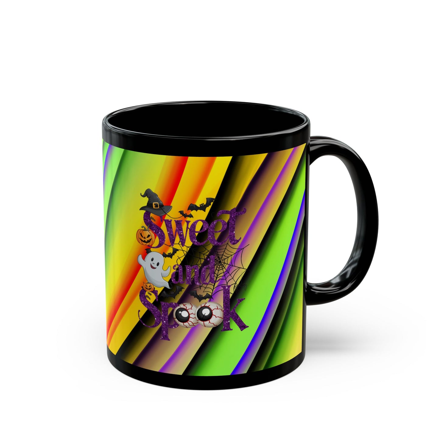 Halloween Theme Black Mug (11oz, 15oz), Cute Halloween Expression, Halloween lovers, Coffee, Tea, Hot Chocolate Lovers, Great Gift Idea for Anyone
