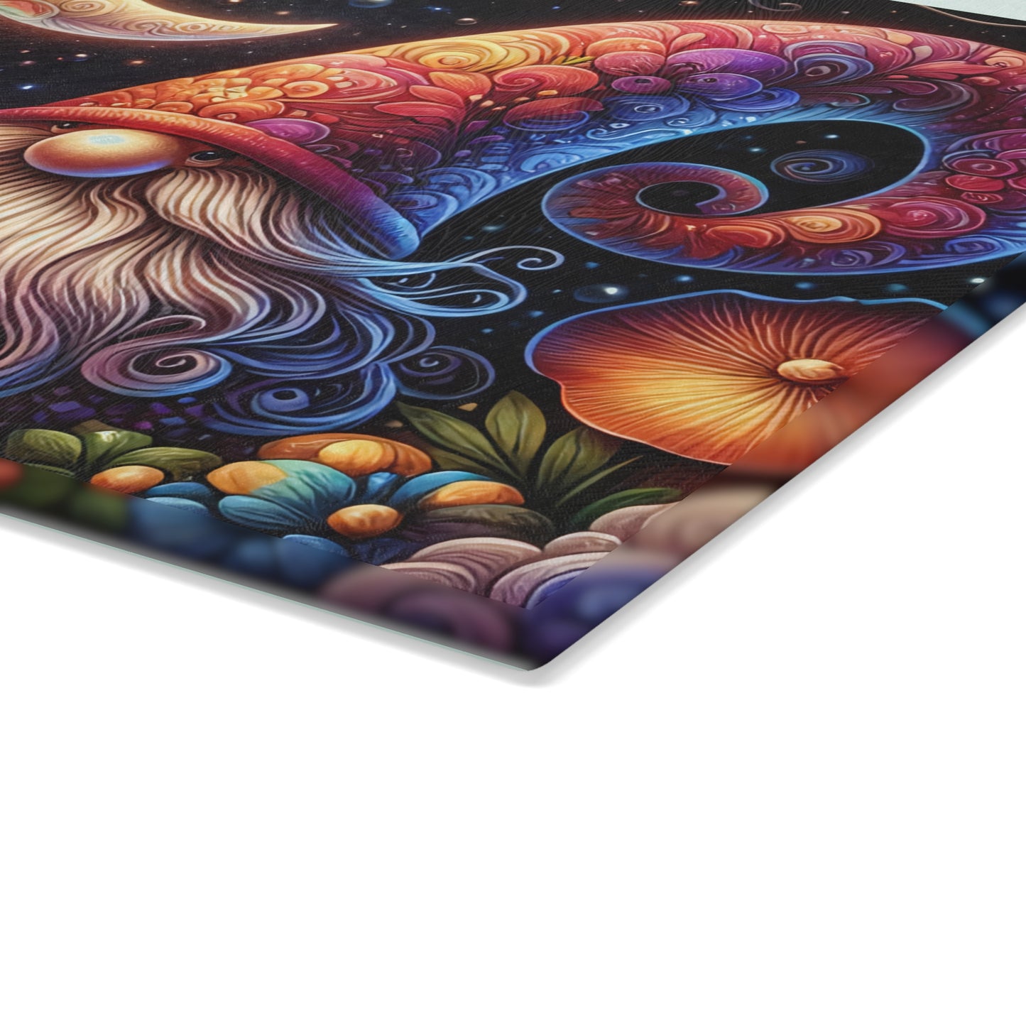 Whimsical Gnome Glass Cutting Board - Colorful Kitchen Decor