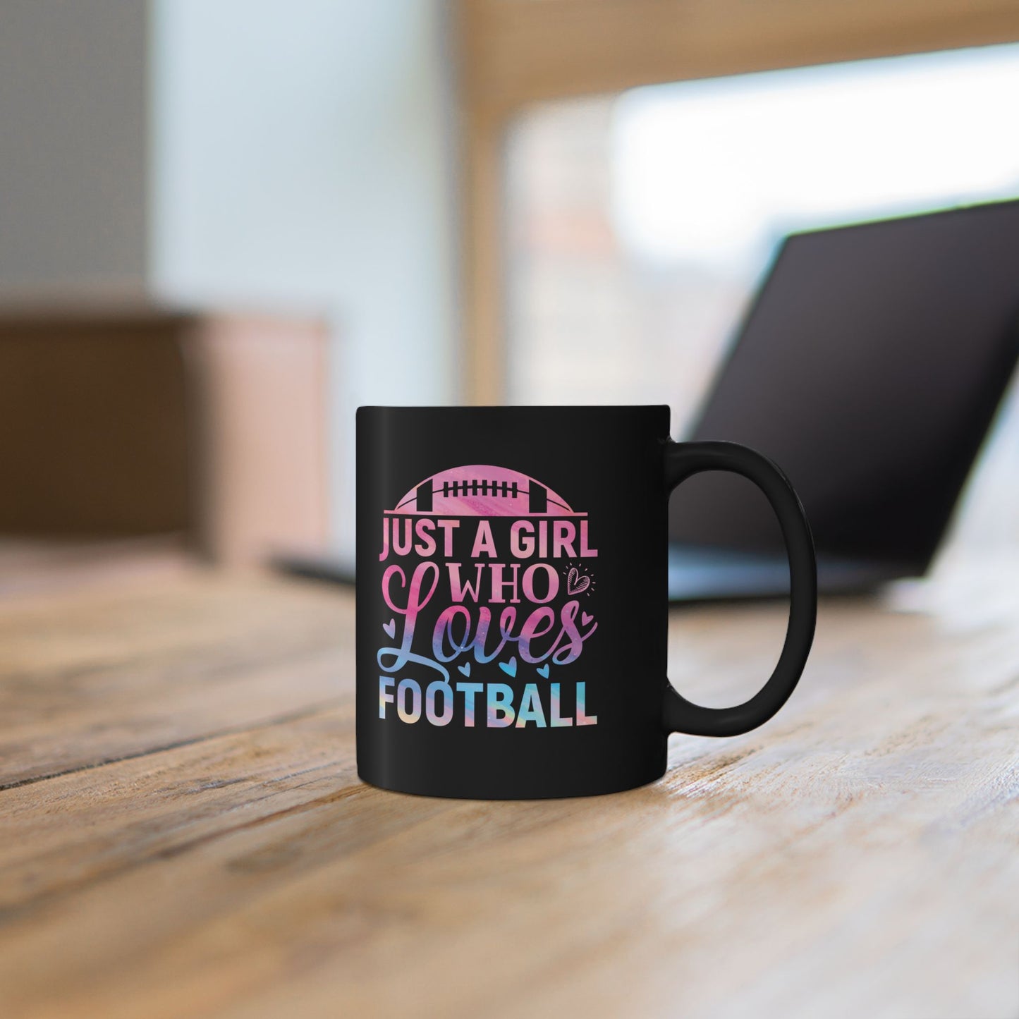 Football Theme for Her Black Mug (11oz, 15oz), Cute Football Quote, Hot Chocolate, Tea, Coffee Lovers, Football Lovers, Great Gift Idea for Any Occasion for Her