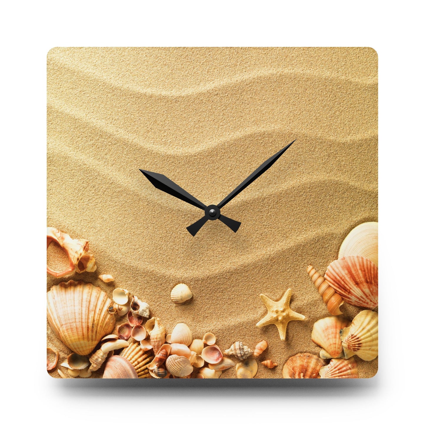 Sand Sea Shells Acrylic Wall Clock - Beach Home Office Decor
