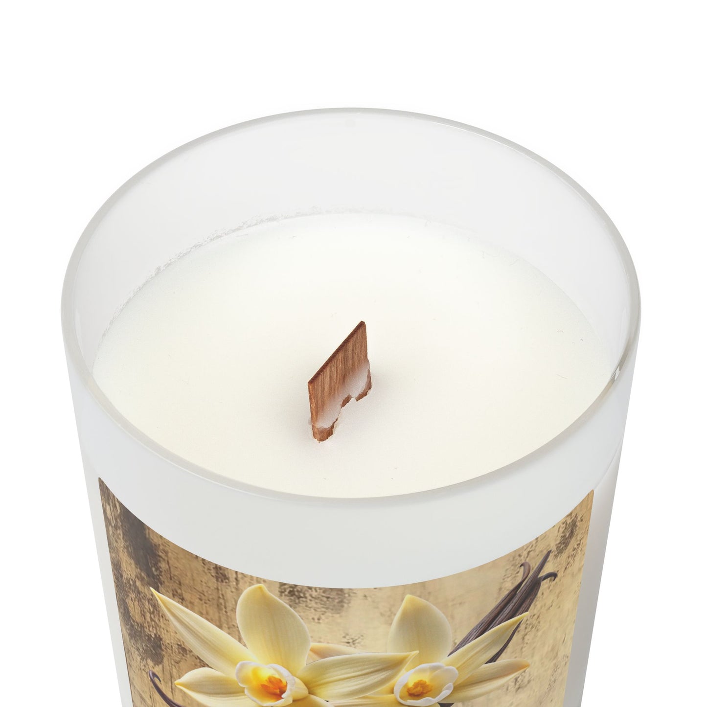 Vanilla Frosted Glass Candle – 11oz Scented Soy Candle with Wooden Lid