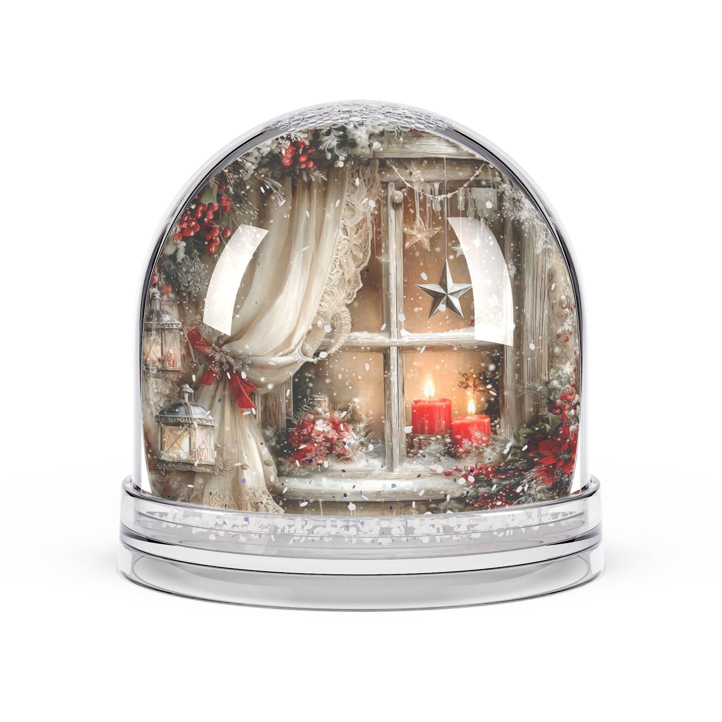 Cozy Christmas Window Snow Globe — Rustic Holiday Home Decor