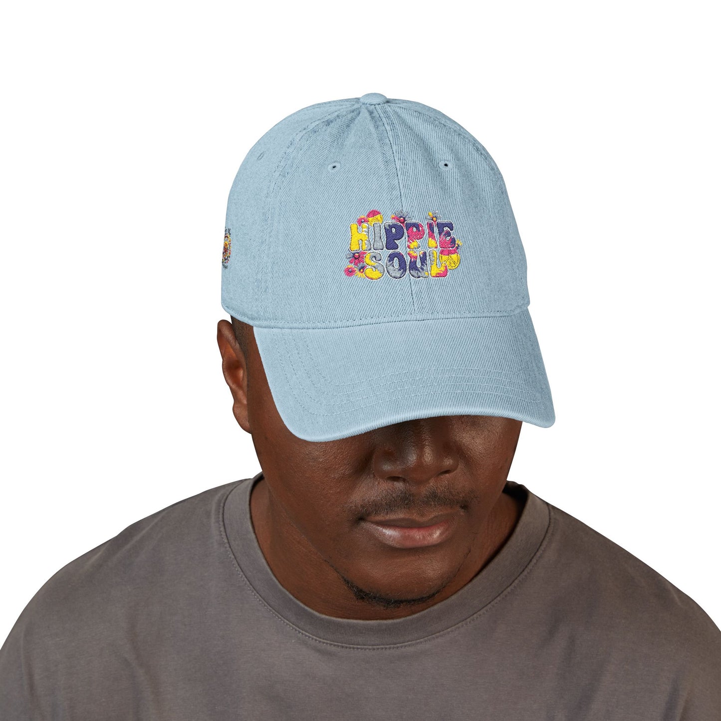 Embroidered Denim Hat - 'Hippie Soul' Adjustable Cap