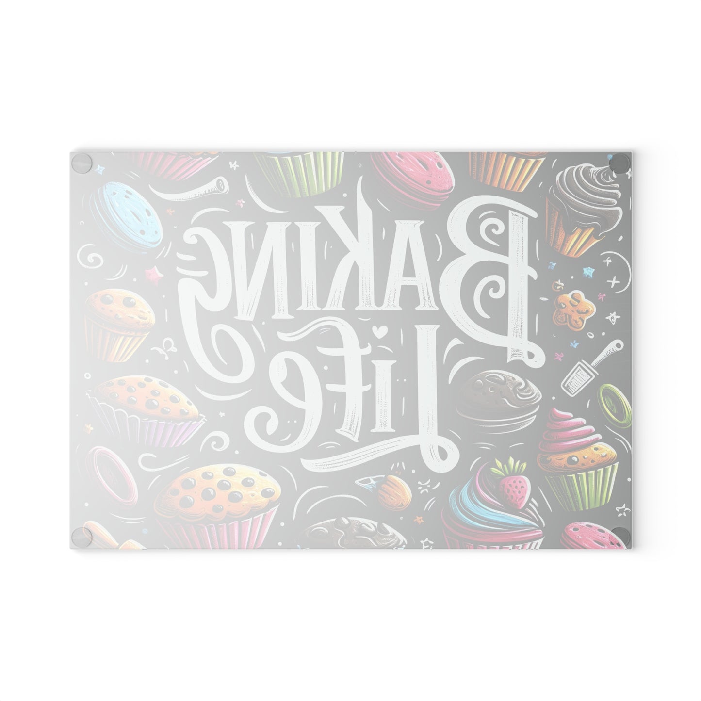 Baking Life Glass Cutting Board - Colorful Culinary Art for Baking Enthusiasts