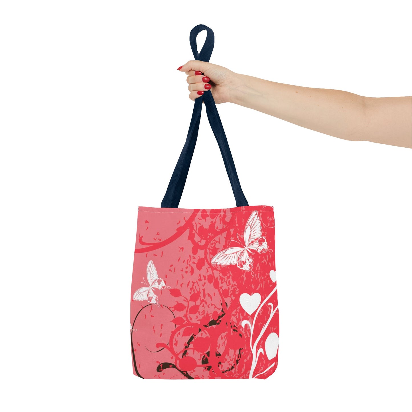 Pink Butterfly Heart Floral Abstract Fashionable Tote Bag (AOP), Stylish, Gift Idea for Birthdays, Holidays, Any Occasion for Anyone