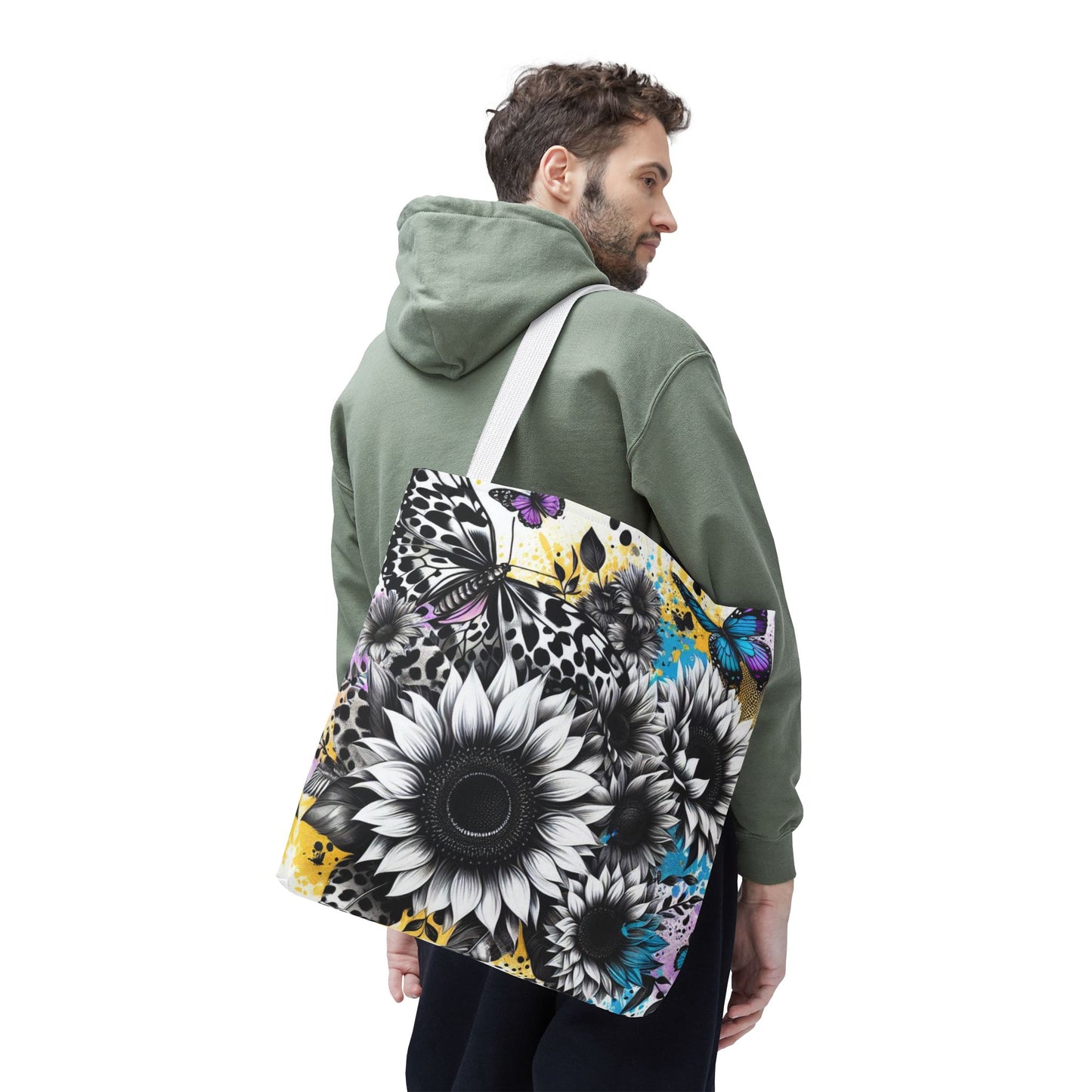 Sunflower & Butterflies Tote Bag — Color Splash Floral All-Over Print