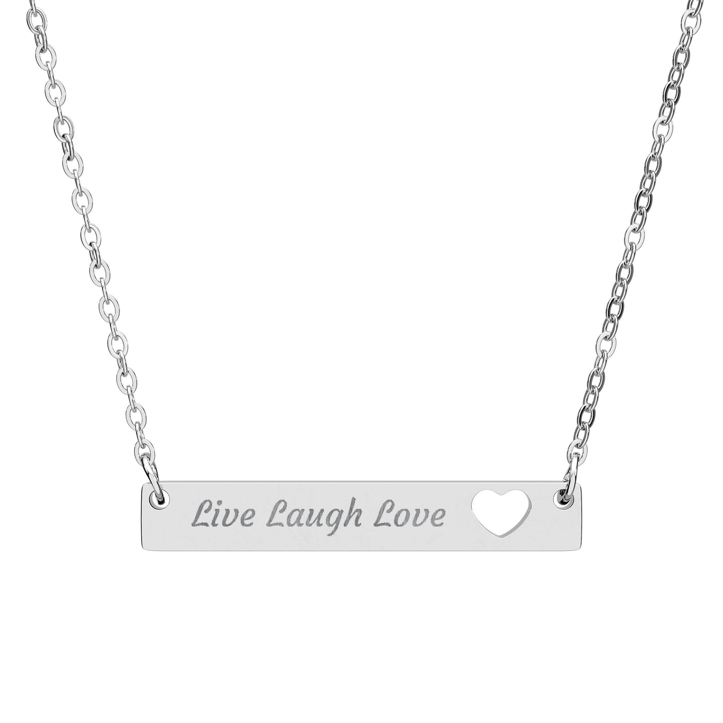 Live Laugh Love Necklace - Heart Cutout Bar Pendant Personalized Jewelry