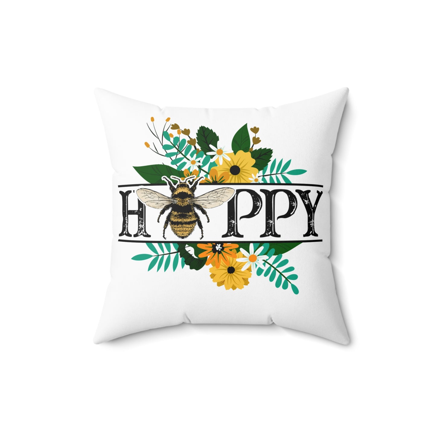 Nature Theme with Bee and Flowers Spun Polyester Square Pillow, Beautiful Home or Office Decor, Great Housewarming or Any Occasion Gift Idea for Anyone