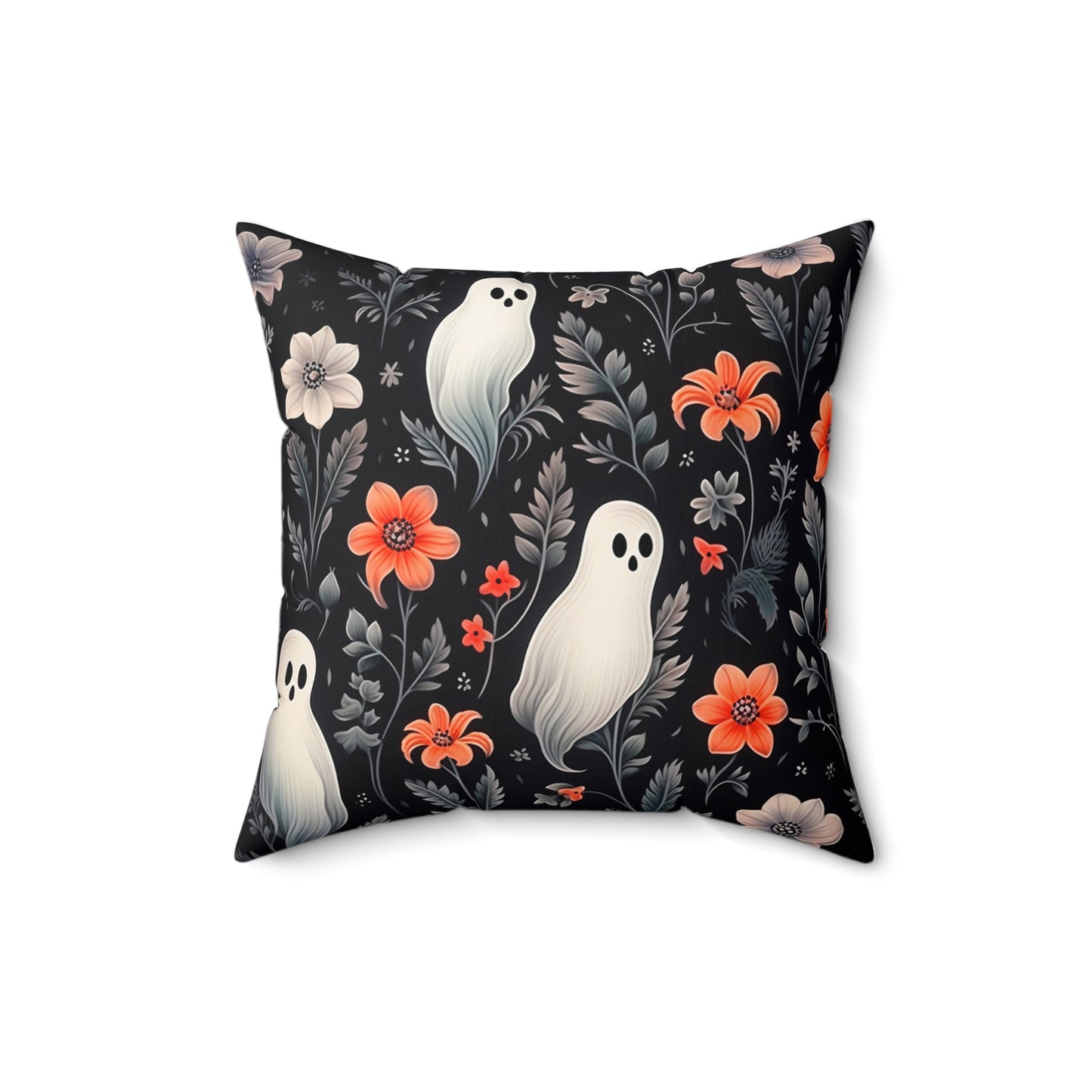 Ghostly with Floral Decor Spun Polyester Square Pillow for Any Room, Halloween Accent, Halloween Decor for Any Room, Great Gift Idea