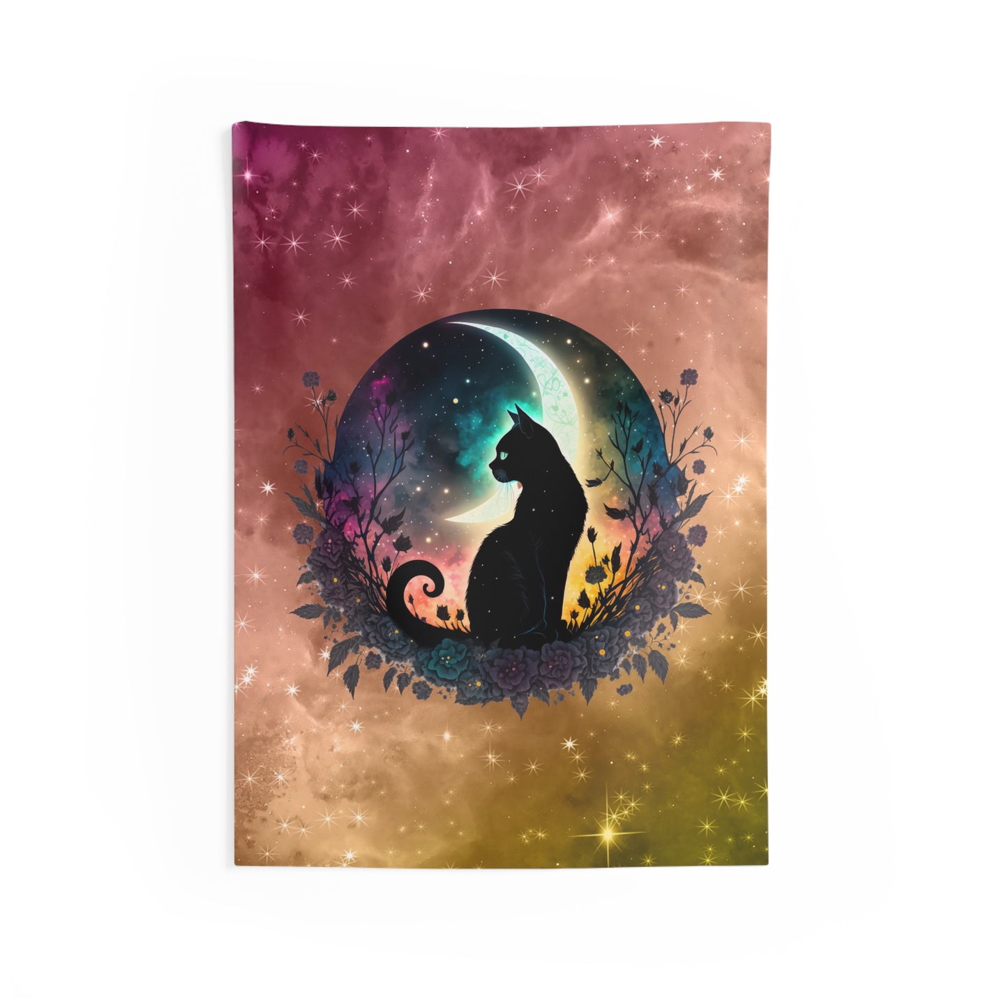Celestial Cat Wall Tapestry - Boho Decor for Cat Lovers, Wall Hanging for Bedroom, Living Room, Unique Gift for Pet Owners, Home Decor