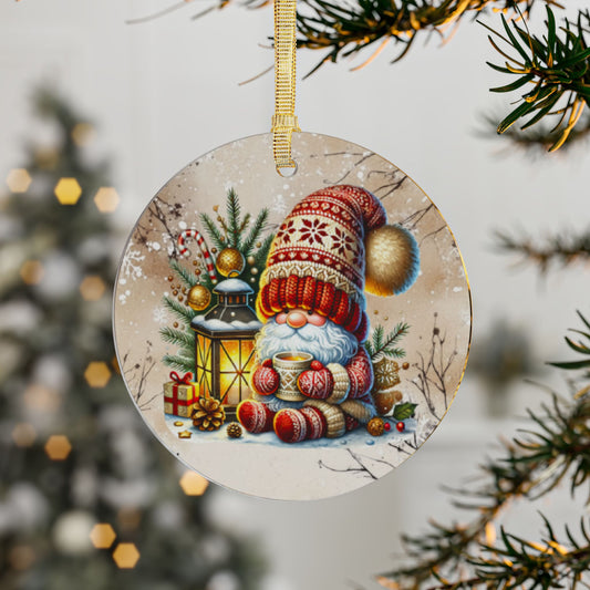 Festive Christmas Acrylic Ornaments - Santa Gnome Design for Holiday Decor