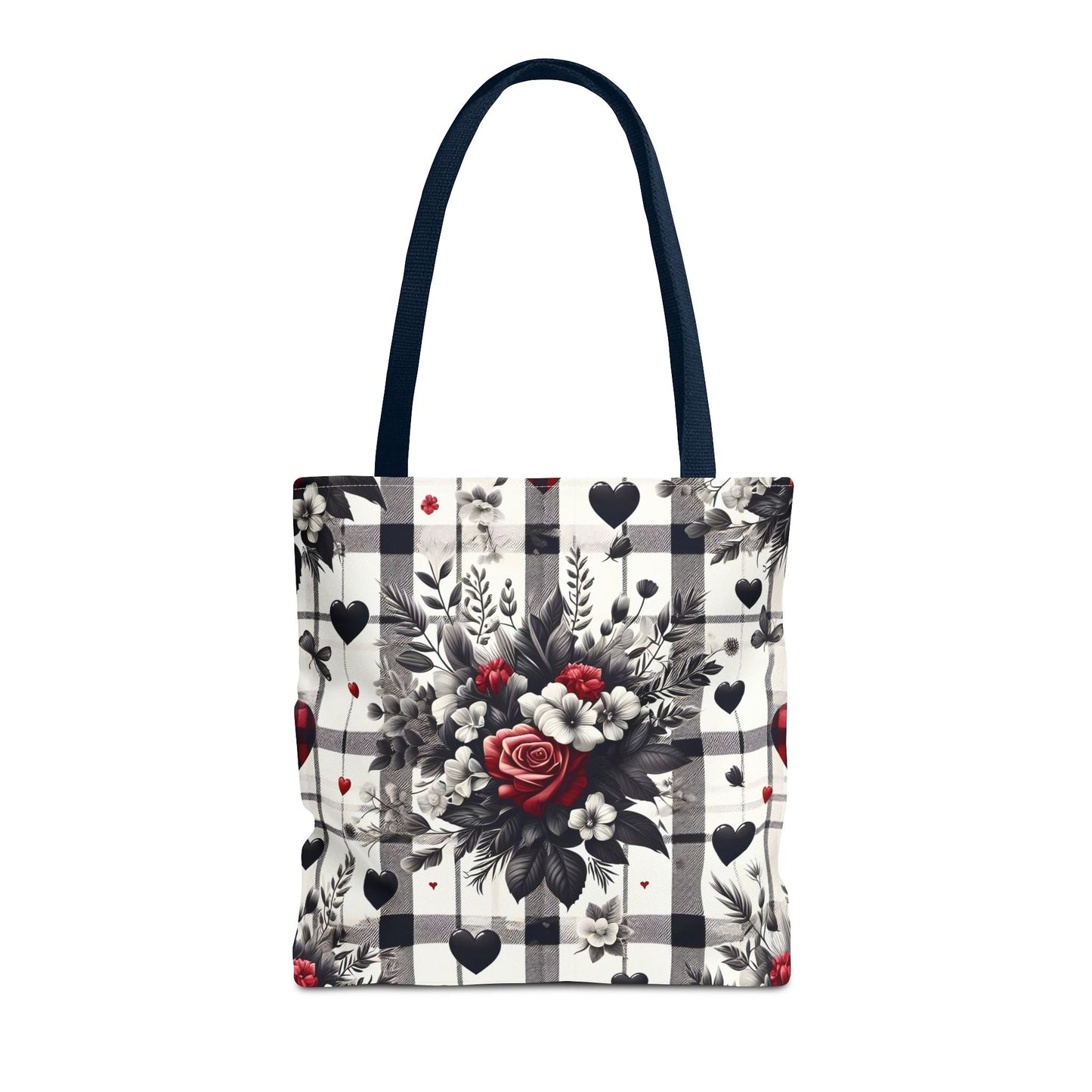 Stylish Valentine Plaid Flower Heart Tote Bag