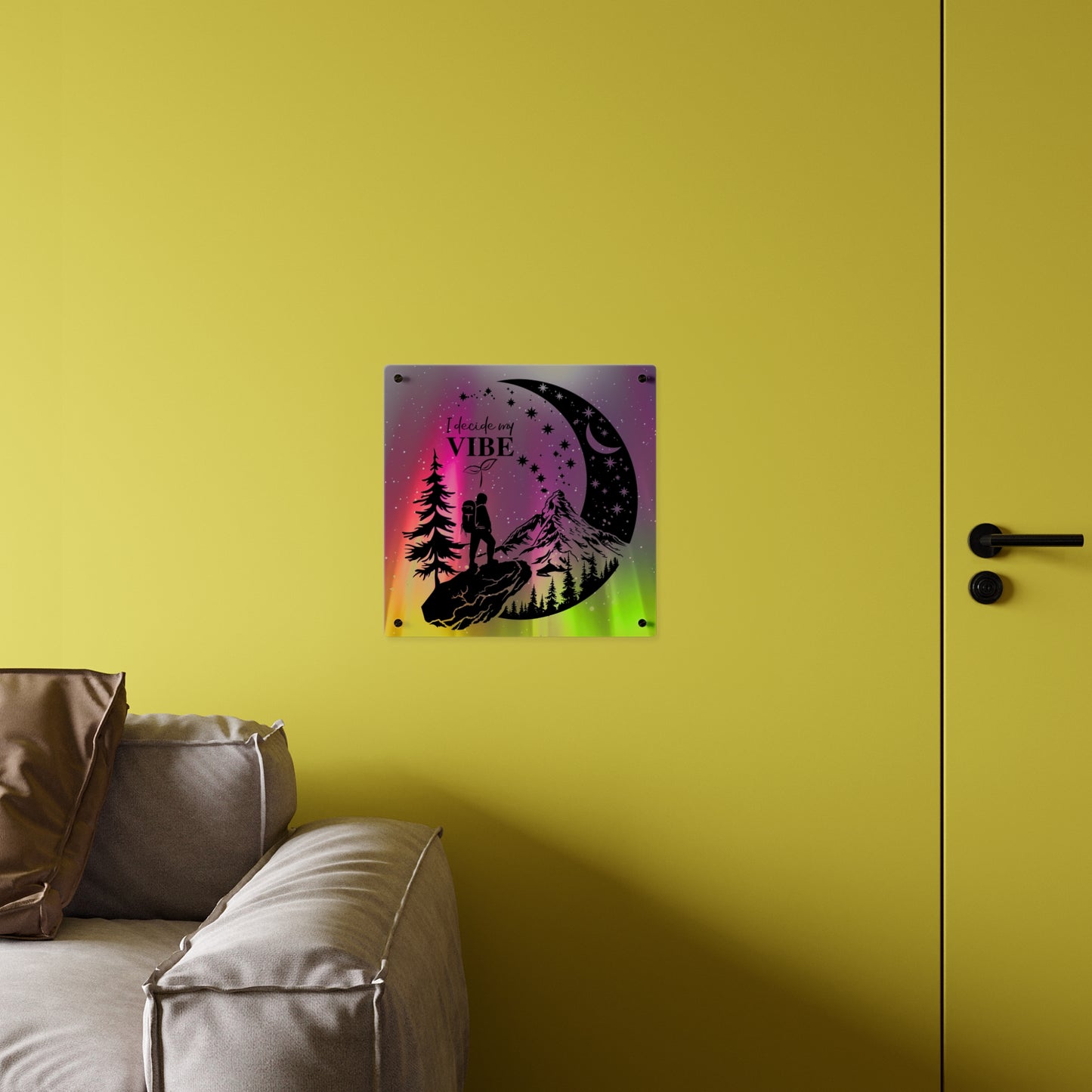 Acrylic Wall Art Panel - Inspirational Quote 'I Decide My Vibe' Hiking Scene