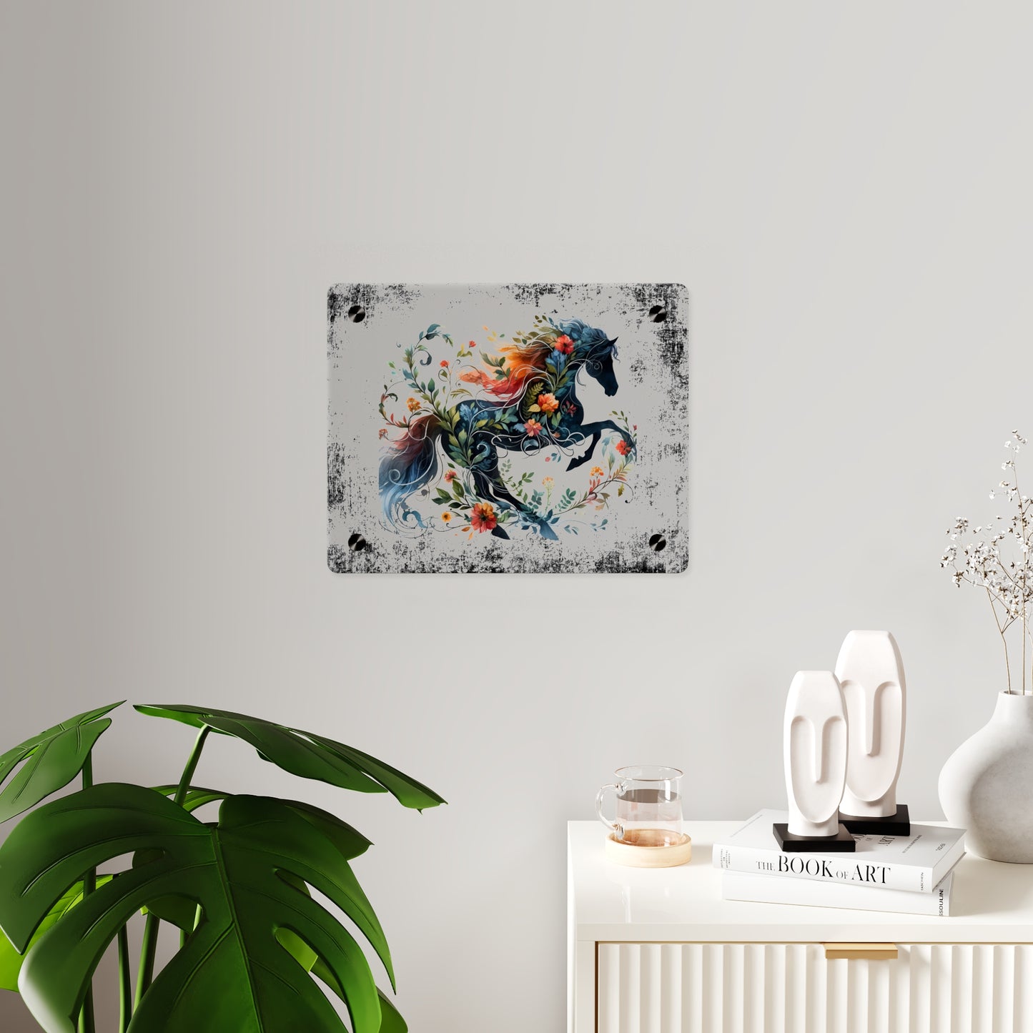 Vibrant Floral Horse Acrylic Wall Art Panel - Home Decor